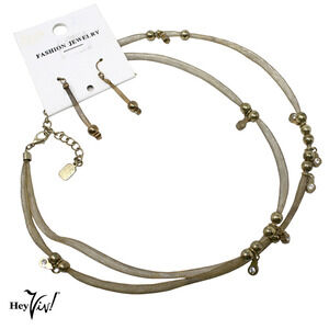 Vintage Youai Mesh Cord Necklace and Pierced Dangle Earring Set on Card -Hey Viv